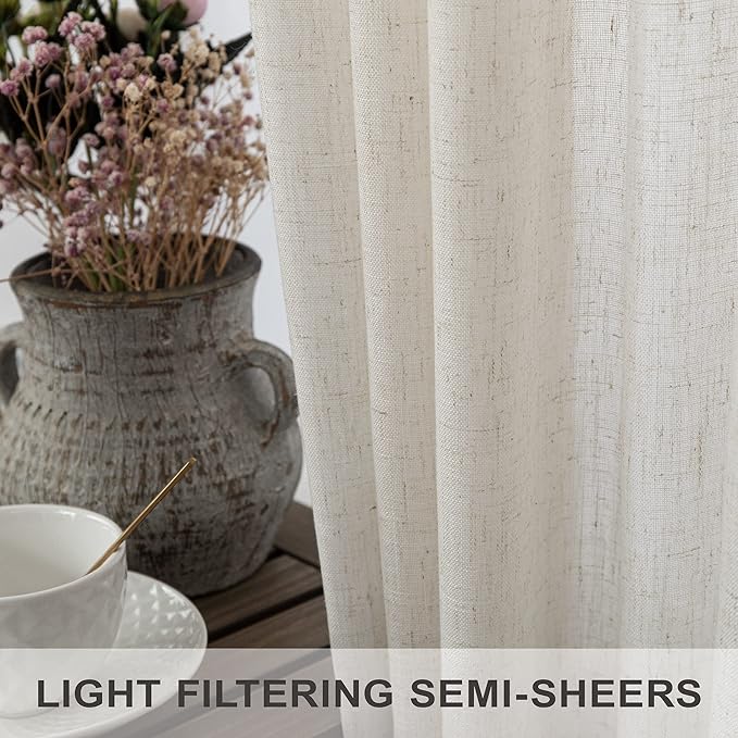 Natural Linen Curtains for Small Windows 38 Inch Wide 2 Panels Set Back Tab - Image 4