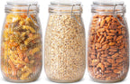 ComSaf Airtight Glass jar with lid 51oz Set of 3, Glass Storage Containers with Lids, Large Glass Canister, Striped Clip Fastening Jar for for Canning, Flour, Pasta,Coffee Beans, Cereal, Rice, Pickle