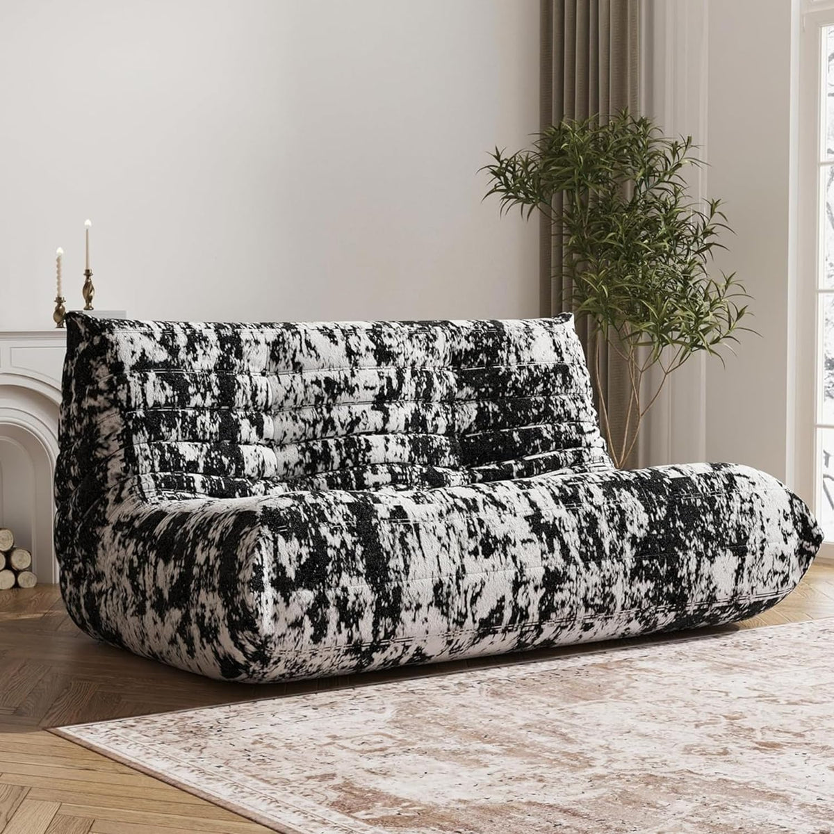 Bean Bag Chair, Loveseat Fireside Chair Bean Bag Sofa Large Bean Bag Chair for Adults, 2 Seater Bean Bag Chairs for Teens with High Density Comfortable Foam, Bean Bag for Living Room (Black Pattern)