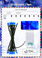 Battery Operated Christmas String Lights, 8ft 20 LED Mini Lights with Timer, Christmas Tree Lights for Indoor Outdoor Bedroom Wedding Party Holiday Xmas Decoration，Blue