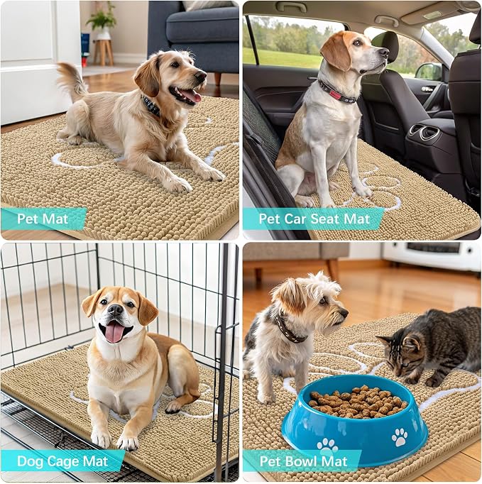 OLANLY Dog Door Mat for Muddy Paws 32x20, Paw Print Design Chenille Mud Mat | - Image 7