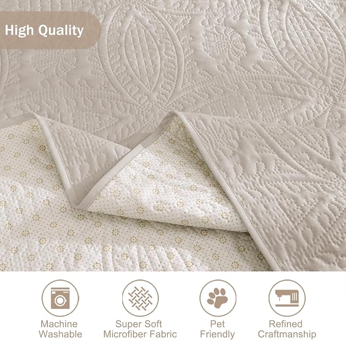 Quilted Beige Grand Sofa Couch Covers, Soft Cozy Couch Protector - Image 6
