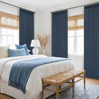 Navy Blue Pinch Pleated Linen Blend Full Blackout Curtains 86 Inch Length | - Image 8