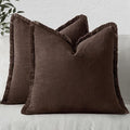 MIULEE Linen Fringe Decorative Fall Throw Pillow Covers Dark Brown 18x18 | Set by MIULEE