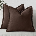 MIULEE Linen Fringe Decorative Fall Euro Pillow Covers Dark Brown 24x24 | Set by MIULEE