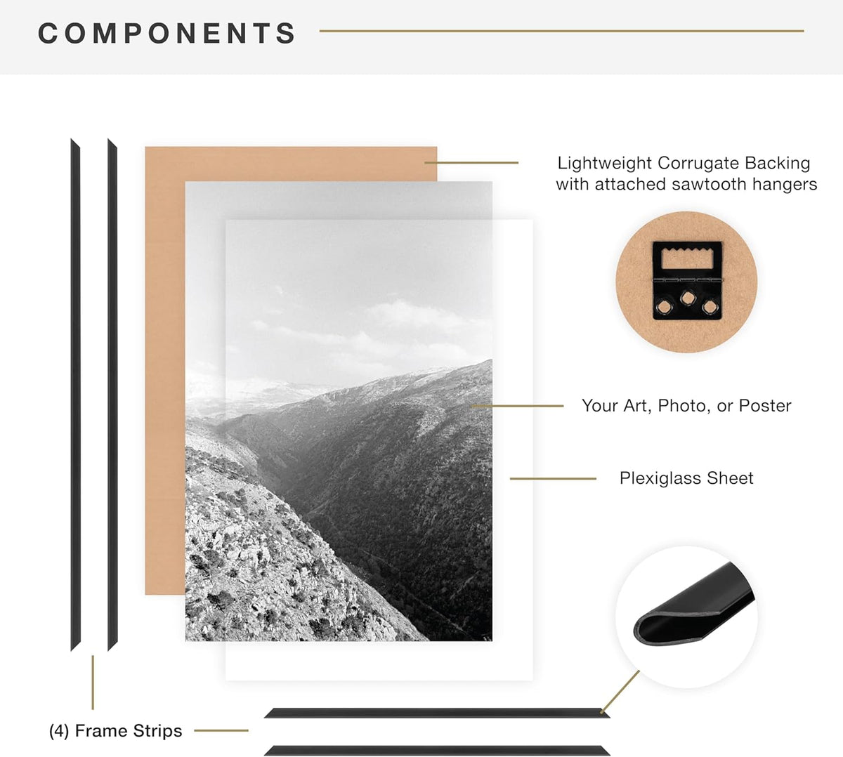 MCS Original Poster Frame 16x24 Black Lightweight Vertical & Horizontal Wall Hanging Large Picture Frame for Posters, Art Prints & Gallery Wall (3-Pack)