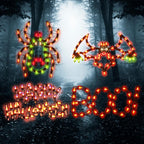 4-Pack Lighted Halloween Window Silhouette Decoration,Hanging Light Up Holiday Ornament( Cobweb,Jack-O-Lantern,Cat,Skull)
