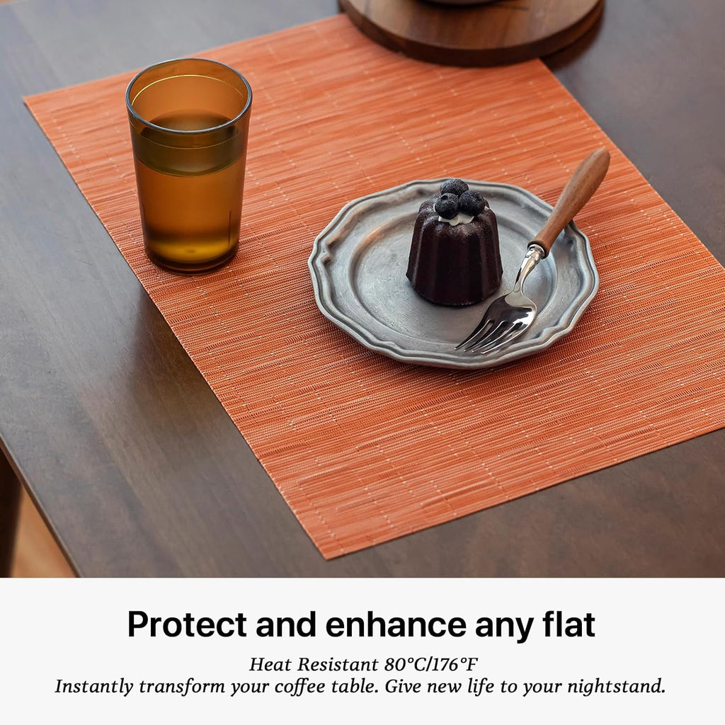 LEXMORE Placemats Set of 8 Vinyl/Plastic Woven Place Mats for Kitchen Table Indoor/Outdoor Washable Placemat Wipeable Dining Table Mats(Orange)