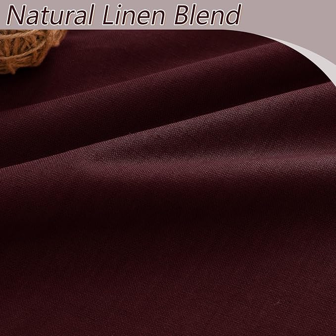 Burgundy 100% Blackout Linen Curtains 102 Inch Length 2 Panels Set - Image 3
