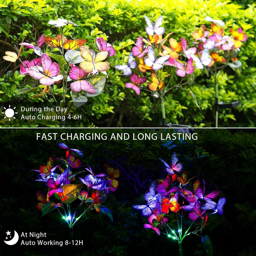 Solar Garden Lights Outdoor Waterproof Decorative Solar Lights Outdoor 8 Pack with 176 LED 136 Butterfly Flower Garden Decor Yard Decorations Patio Lawn, Gifts for Mother's Day Mom Women