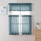Chyhomenyc Stone Blue Sheer Curtains 30 inch Length 2 Panels, Light Filtering - Image 2