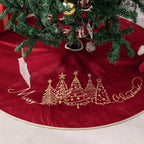 CROWNED BEAUTY Christmas Tree Skirt Red Velvet Collar 50 Inch Embroidered Gold Pine Trees Soft Plush Fur Holiday Decoration (Red) TS36-50