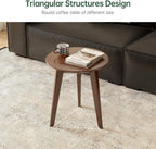 100% Solid Oak Round Side Table, Small Bedside Table for Small Spaces, Living Room End Table with Stable Frame, Modern Nightstand for Bedroom Couch, (Walnut, 17.71" D x 19.68" H)