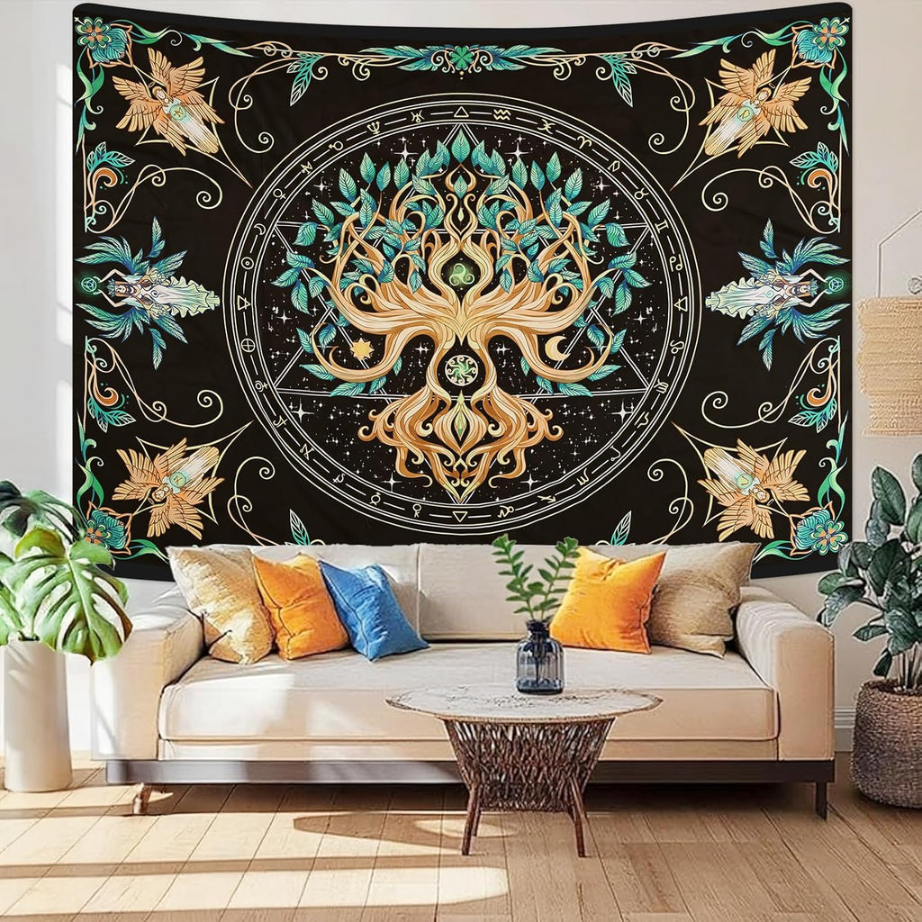 Tree of Life Tapestry - Natural Hippie Wall Hanging, UV Resistant, Machine Washable, Lightweight, Psychedelic Witchcraft Bedroom Decor for Bedroom, Living Room, Yoga Room - 39.37x29.92 Inch