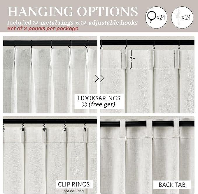 Extra Wide 70 Inch Light Filtering Pleated Curtains 92 Inches Long - Image 7