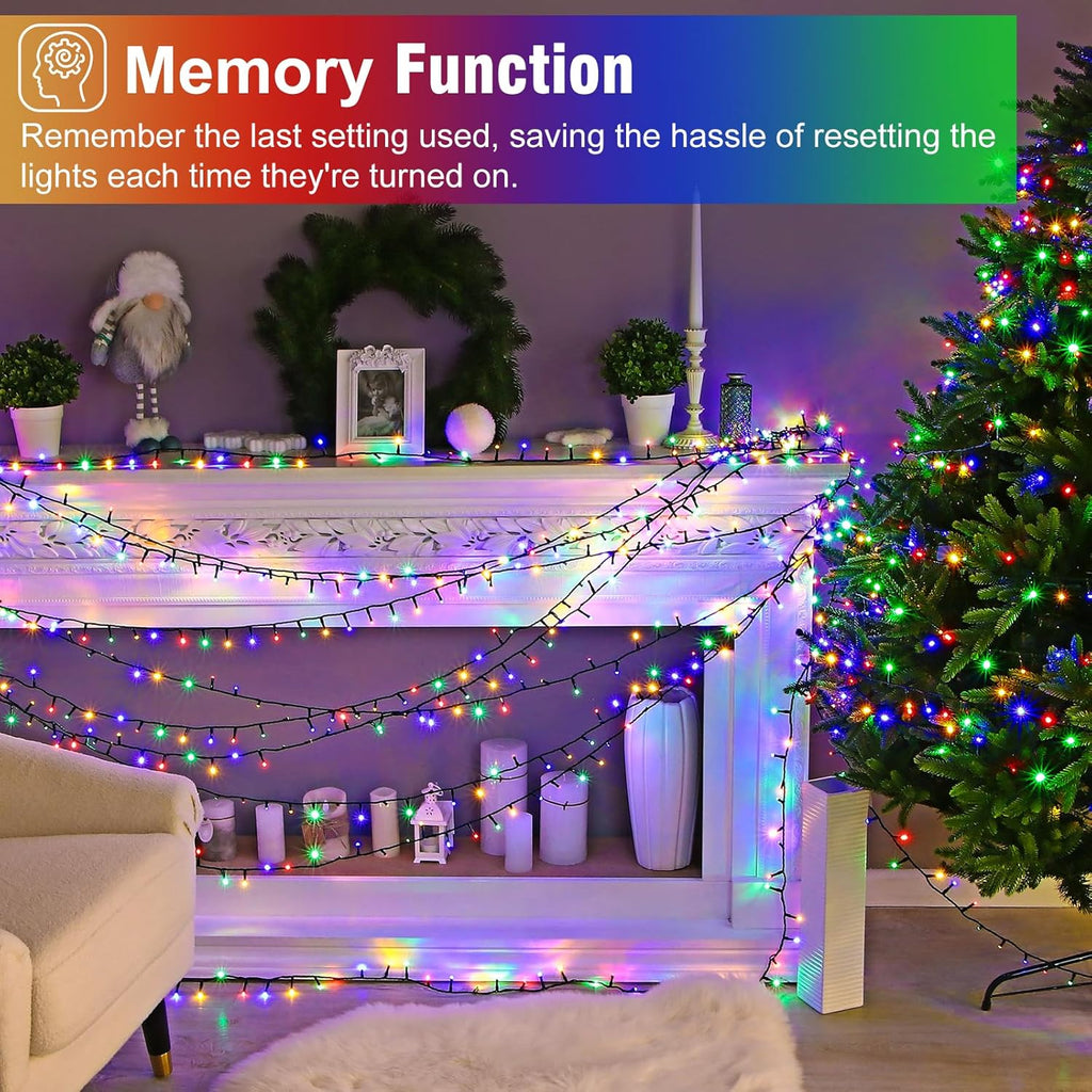 Christmas Lights Outdoor, 66FT 200 LED Christmas String Lights with 8 Modes Waterproof, Connectable Twinkle Light Green Wire for Indoor Xmas Patio Yard Party Holiday Decorations, Multicolor