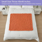 Bigacogo Chunky Knit Throw Blanket for Couch, 40x40 inches, 100% Hand Knitted with Thick Jumbo Chenille Yarn, Cozy Soft Large Rope Knot Cable Crochet Blankets for Sofa Bed Living Room, Terracotta