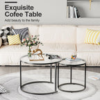 aboxoo Gold Nesting Coffee Table Set of 2, Small Glass Round Nesting Tables for Living Room Bedroom, Accent Tea Table with Black Metal Frame Modern Industrial Simple