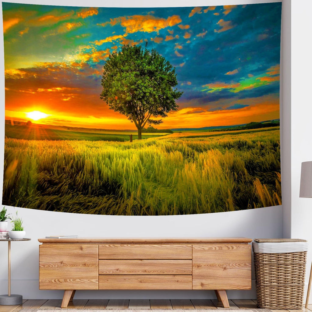 Delur Sunset Tree of Life Tapestry Forest Nature Landscape Wall Hanging Tapestry Scenic Tree Woodland Natural Sunrise Headboard for Bedroom Living Room Home Decor (51.2" x 59.1")