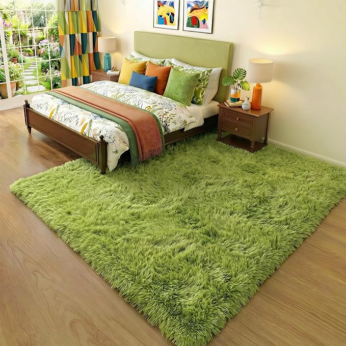 Amdrebio Grass Green Plush Area Rug 5x7 - Image 3