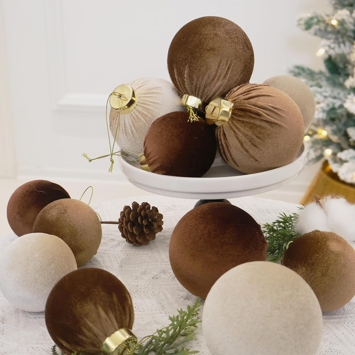 4inch Velvet Christmas Ornaments, 6pcs Multicolor Flocked Ornaments for Christmas Tree Decorations