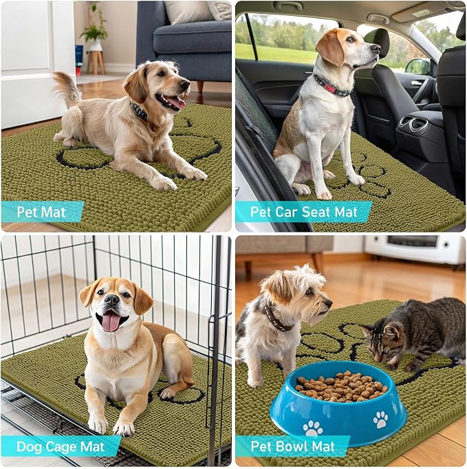 OLANLY Dog Door Mat for Muddy Paws 48x30, Paw Print Design Chenille Mud Mat | - Image 7