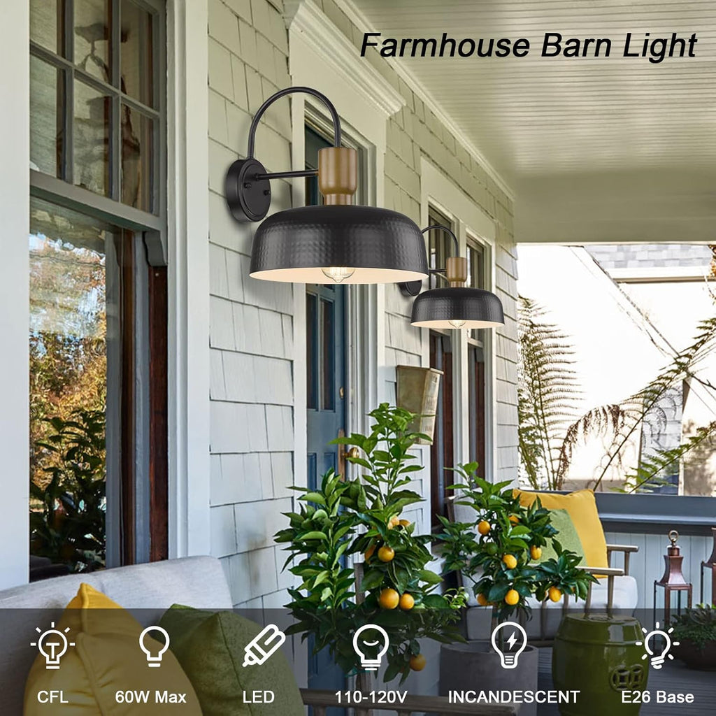 Outdoor Barn Light Gooseneck Barn Light, Farmhouse Exterior Wall Mount Light Vintage Wall Lighting Fixture Industrial Sconce Lantern for Porch, Entryway, Garage, Black, 1 Pack