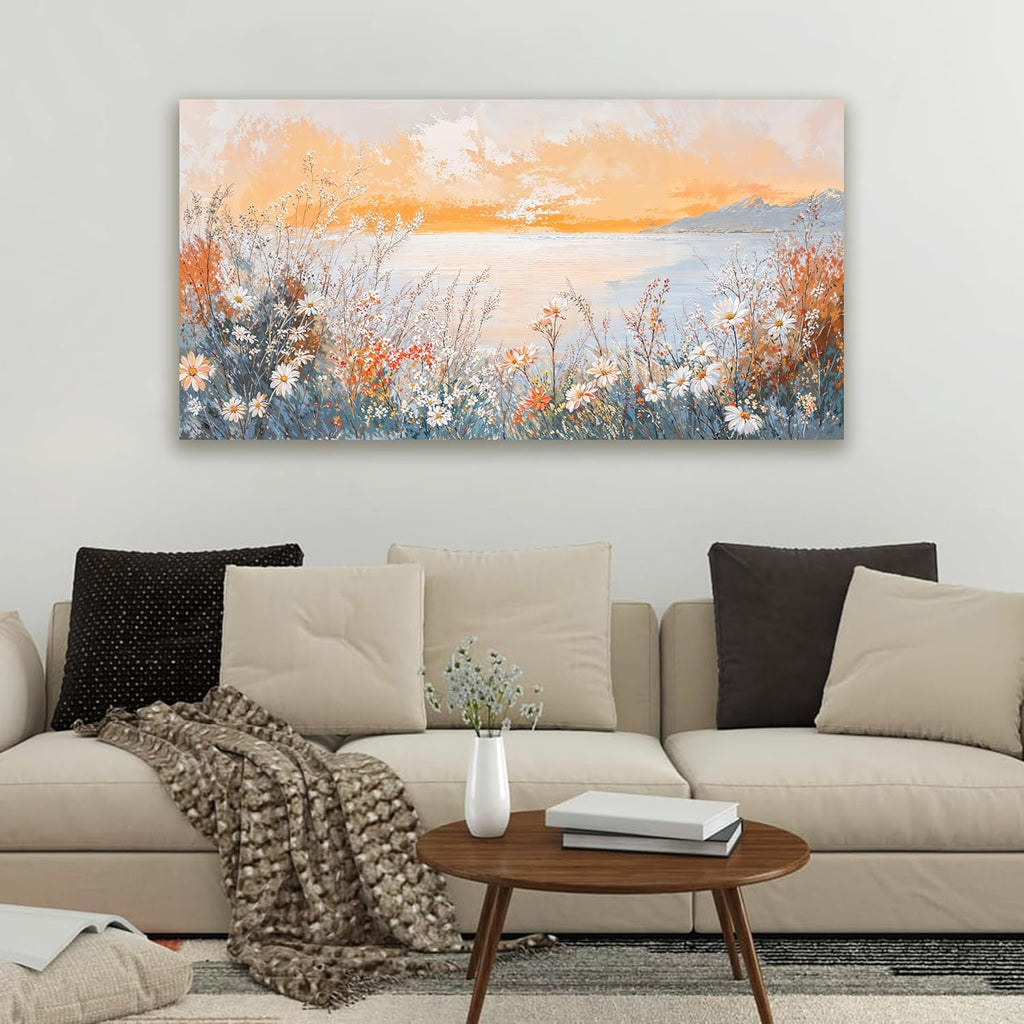 Canvas Wall Art Decor Wall Art Pictures for Living Room Artwork for Walls Coastal Beach Wall Art Prints Canvas Art Wall Decor Vintage Wildflower Wall Art Decorations Bedroom Home Decor 20" X 40"