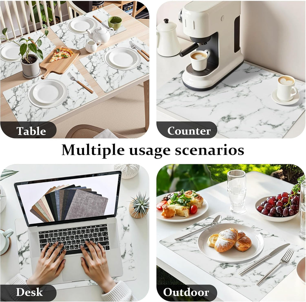 FROMHEART Faux Leather Placemats Set of 6–Waterproof,Heat/Oil Stain-Resistant PU Table Mat–Reversible,Easy to Clean Place Mats for Kitchen,Dining,Indoor/Outdoor,(Marble,11.8" x 17")
