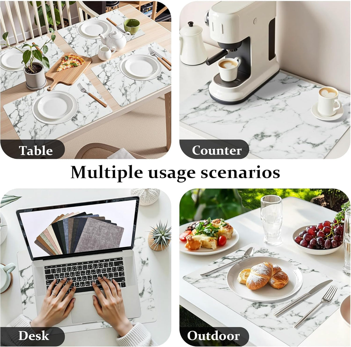 FROMHEART Faux Leather Placemats Set of 6–Waterproof,Heat/Oil Stain-Resistant PU Table Mat–Reversible,Easy to Clean Place Mats for Kitchen,Dining,Indoor/Outdoor,(Marble,11.8" x 17")
