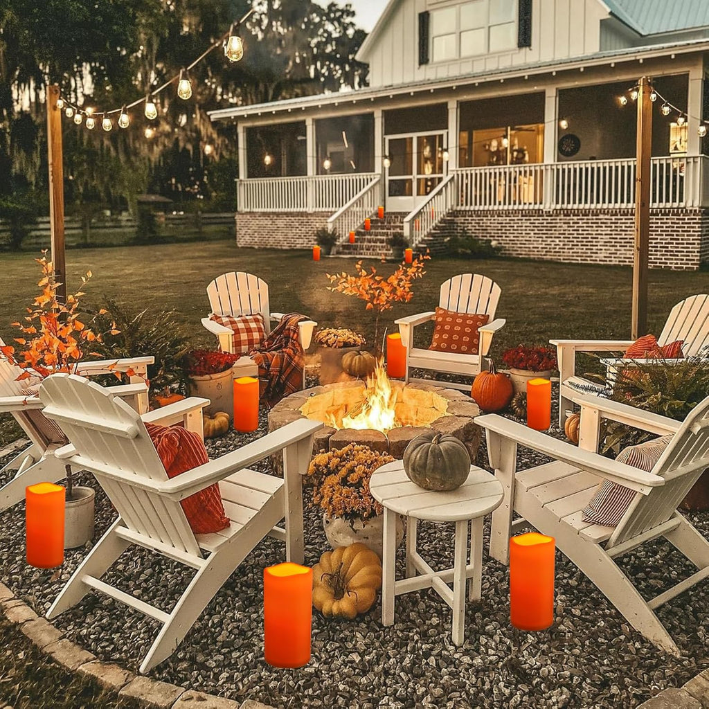 NURADA 8" x 4" Large Outdoor Flameless Candles - Waterproof LED Pillar Flickering Candle Battery Operated with Timer Remote for Patio Porch Lanterns Halloween Thanksgiving Fall Decor - 2 Pack Orange
