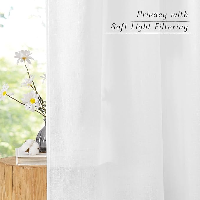 NICETOWN White Linen Curtains 132 inches Long, Grommet Privacy Added Linen - Image 3