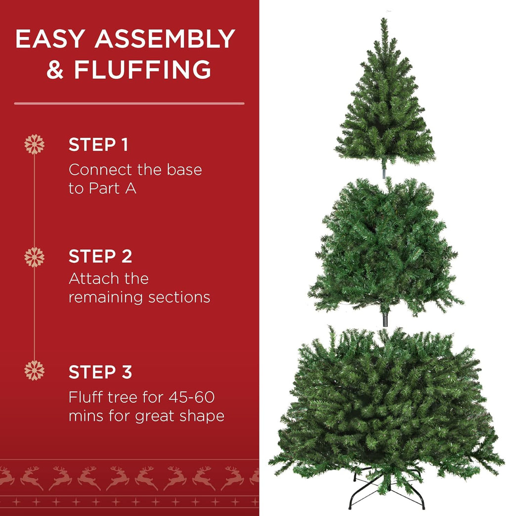 Best Choice Products 7.5ft Pre-Lit Spruce Artificial Holiday Christmas Tree for Home, Office, Party Decoration w/ 550 Incandescent Lights, 1346 Branch Tips, Easy Assembly, Metal Hinges & Foldable Base