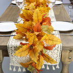 2PC Realistic Fall Garland for Mantle 6FT Fall Leaves Garland With Lights/Timer Fall Decorations for Home Porch Fall Leaf Garlands Autumn Decor for Thanksgiving Outdoor Fireplace Wedding Hanging Table