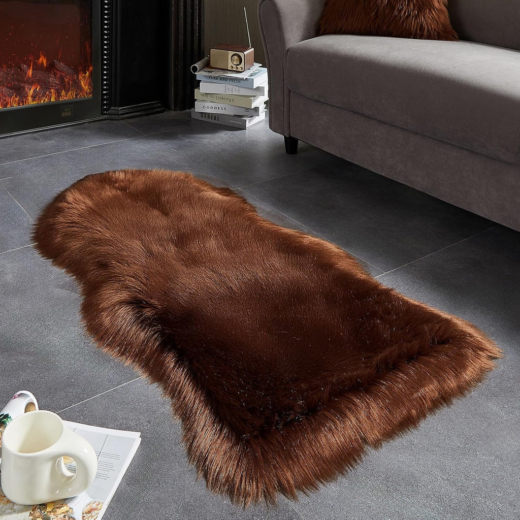 AMTOVO Faux Fur Rug, Coffee Area Rug, Fluffy Sheepskin Rug, Fuzzy Ultra Soft 2 x 4 ft Shag Rugs for Bedroom Sofa Throw Cushion Room Decor, Sheepskin