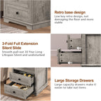 HIFYOBRO End Table with 2 Drawers and Charging Station, Type-C & USB Port & Power outlets, Wooden Storage Cabinet, Large Side Table with Storage for Living Room and Bedroom