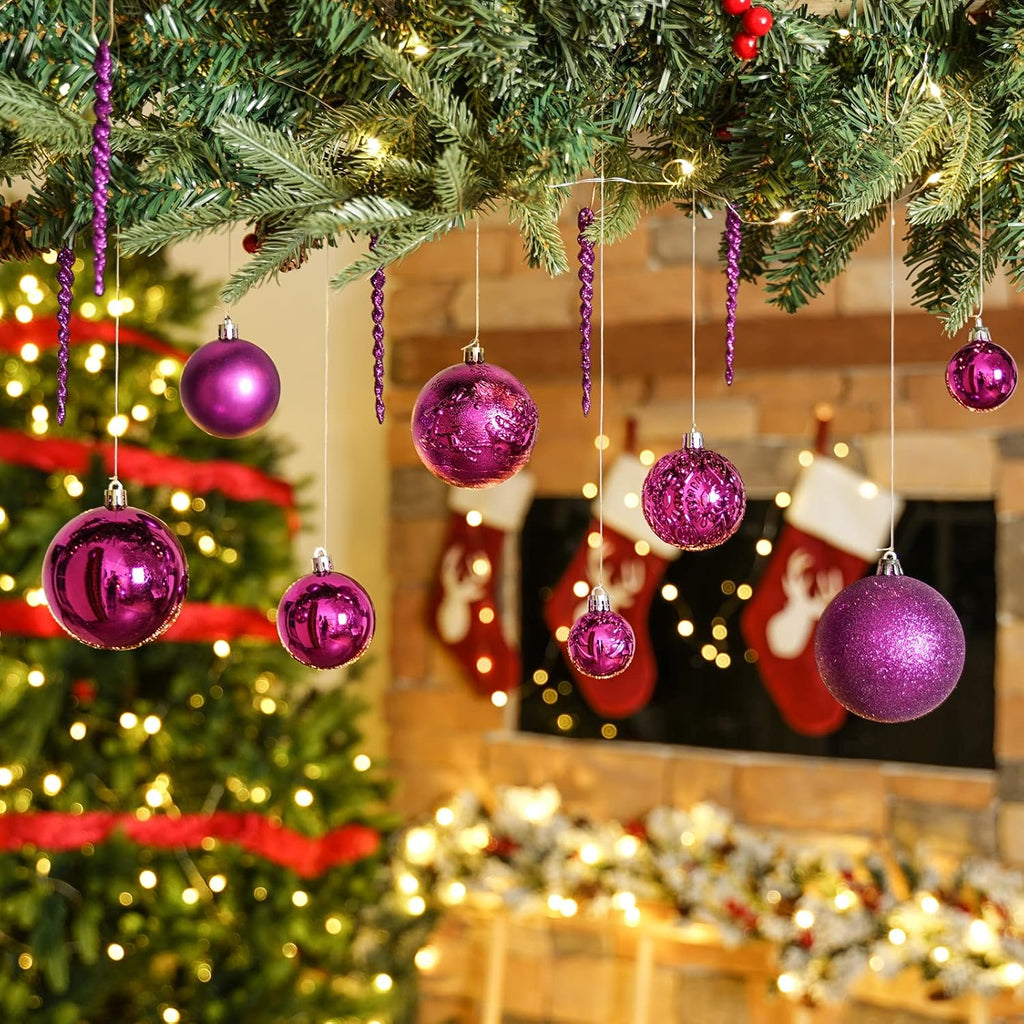 Purple Christmas Ball Ornaments for Christmas Decorations - 45 Pieces Xmas Tree Shatterproof Ornaments with Hanging Loop for Holiday and Party Decoration