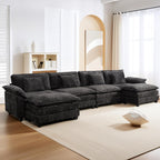 URRED Modular Sectional Sofa Comfy Cloud Couch, Modern Chenille Sofa Sleeper Deep Seat Couches with Ottoman/Pillows for Living Room (Black, 154'' - U Shape)