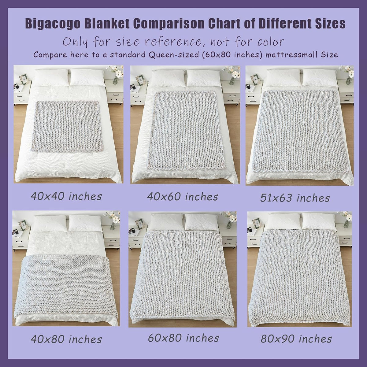 Bigacogo Chunky Knit Throw Blanket for Couch, 51x63 inches, 100% Hand Knitted with Thick Jumbo Chenille Yarn, Cozy Soft Large Rope Knot Cable Crochet Blankets for Sofa Bed Living Room, White