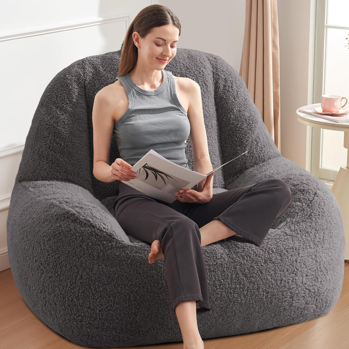 Homguava Bean Bag Chairs for Adults,Giant Beanbag Couch Adult Bean Bag Chair with Filler Included,Modern Lazy Sofa Comfy Chair for Living Room(Dark Grey)