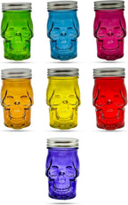 Generic 14 oz Colorful Skull Glass Mason Jar – Mix & Match 7 Vibrant Colors, Large & Durable! (Blue)