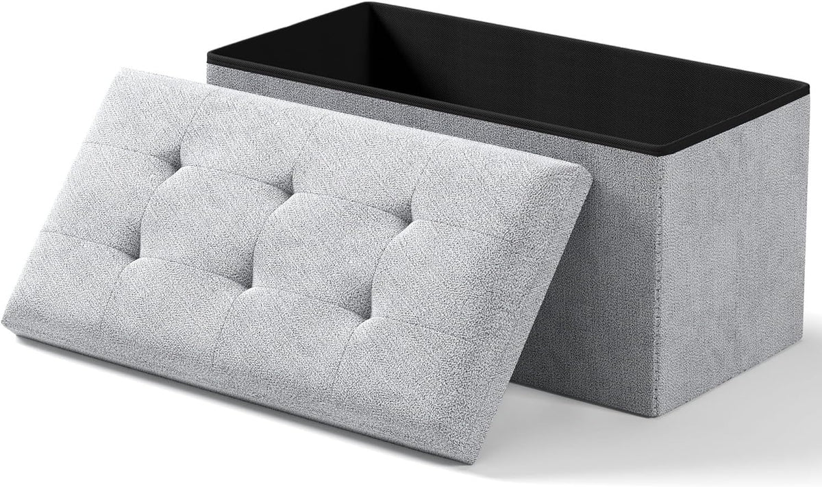 Storage Ottoman Bench, Folding Ottoman Foot Rest, 15 x 30 x 15 Inches, End of Bed Bench, Storage Chest, for Living Room, Bedroom, Hallway, Entryway, Light Gray