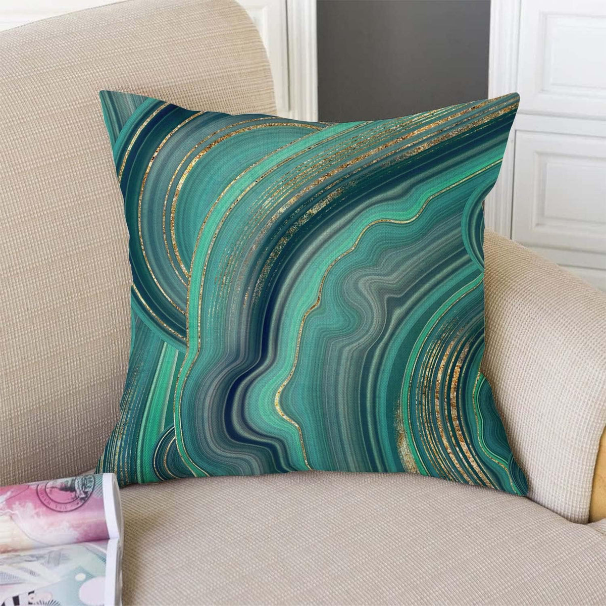 TSSOHU Throw Pillow Cover 18x18 Inch Luxury Green Marble Home Decor Pillowcas Square Cushion Cover for Sofa Bed Couch