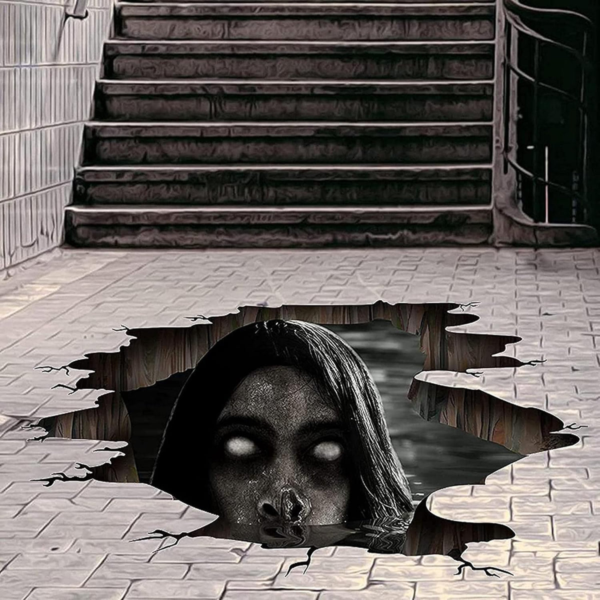 3D Halloween Floor Decals Scary Halloween Zombie Stickers for Living Room, Spooky Blind Women Scratching Floor Stickers Vinyl Removable Decals Art Decorations Party Supplies for Bar Pub