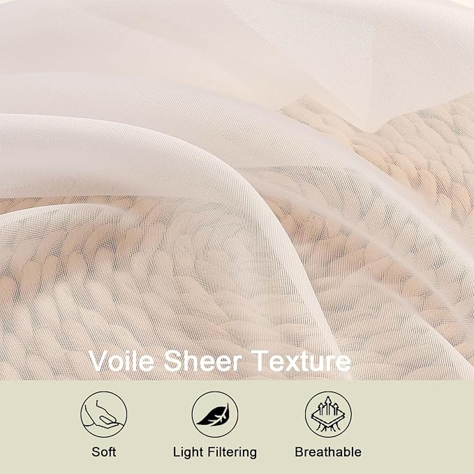 Cream Sheer Curtains 84 Inches Long 2 Panels Set - Image 3