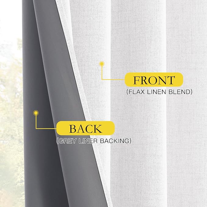 NICETOWN Greyish White 100% Blackout Linen Curtains 90" Long, Farmhouse Thick - Image 8
