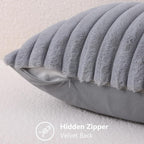decorUhome Fall Faux Fur Throw Pillow Covers 20x20 Set of 2 Grey | Decorative - Image 3