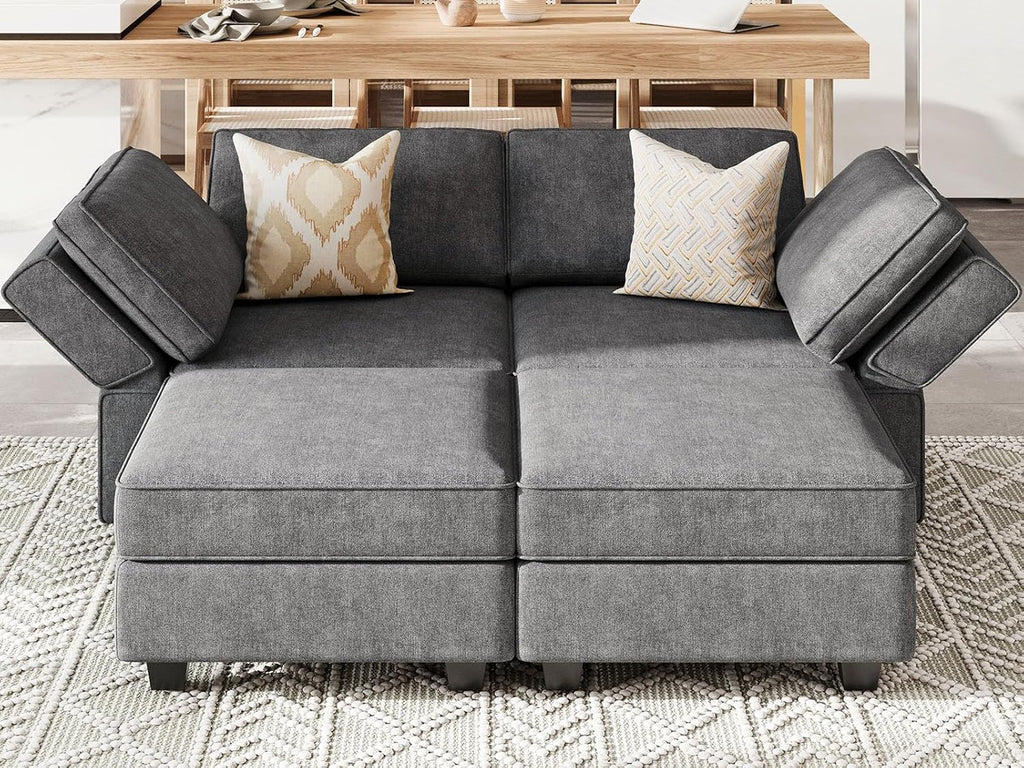 Bellfin Modular Sectional Sleeper Sofa Convertible Sofas with Storage Ottomans Small Sectional Couches for Living Room. Dark Grey Couch