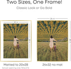 Homeforia 24x32 Poster Frame Gold, High End Metal 24 x 32 Large Picture Frames with Mat 20 by 28 for Photo, 24x32 Gold Frame Matted to 20x28 inch Print, 32x24 Frame, Tempered Glass, Wall Kit, Set of 1