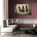 Three ghost witches flying in vintage forest gothic wall art witchcraft decoration holiday gift canvas wall art print12x16in Wood Framed